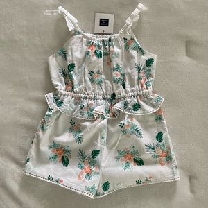 NWT Janie and Jack white romper with tropical print